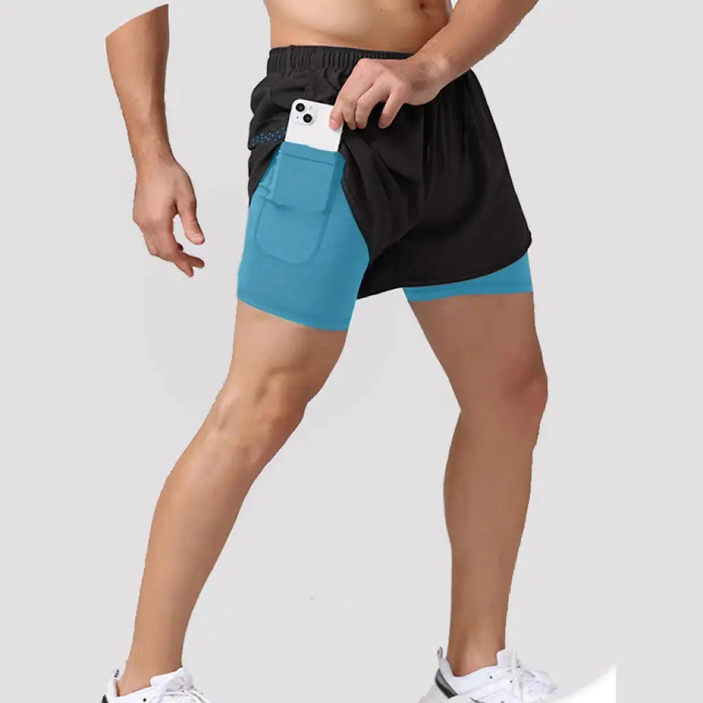 Men's Quick-Dry Double Layer Running Fitness Shorts