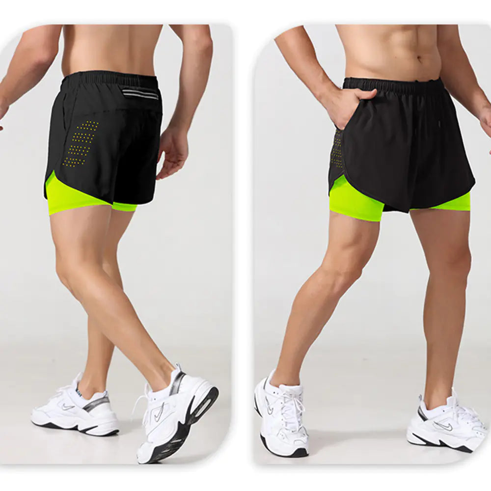 Men's Quick-Dry Double Layer Running Fitness Shorts